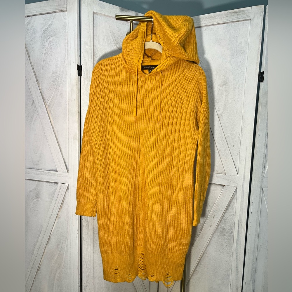 Almost Famous Yellow Knit Hoodie Dress